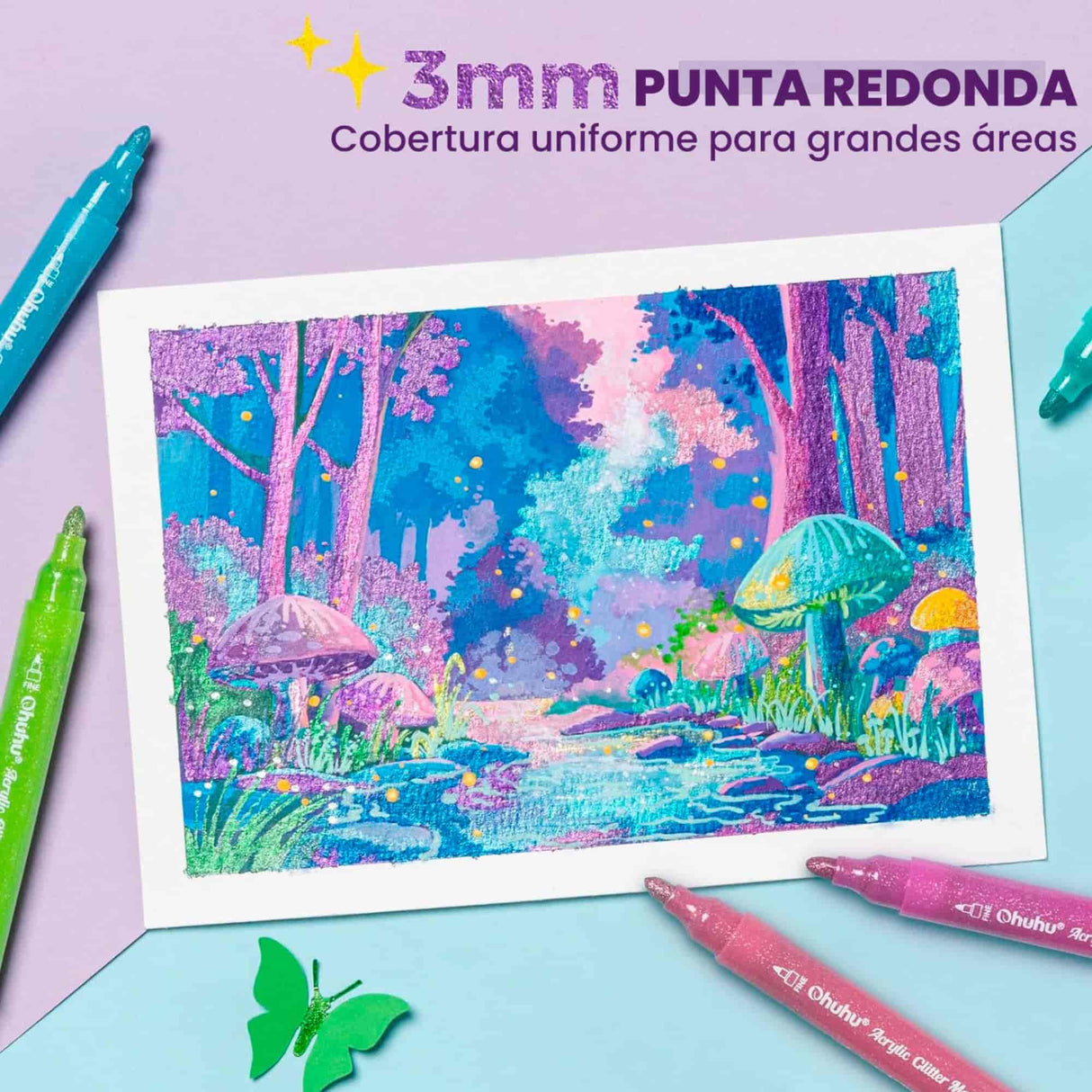 Ohuhu - Set 24 Marcadores Acrílicos Glitter 3 mm