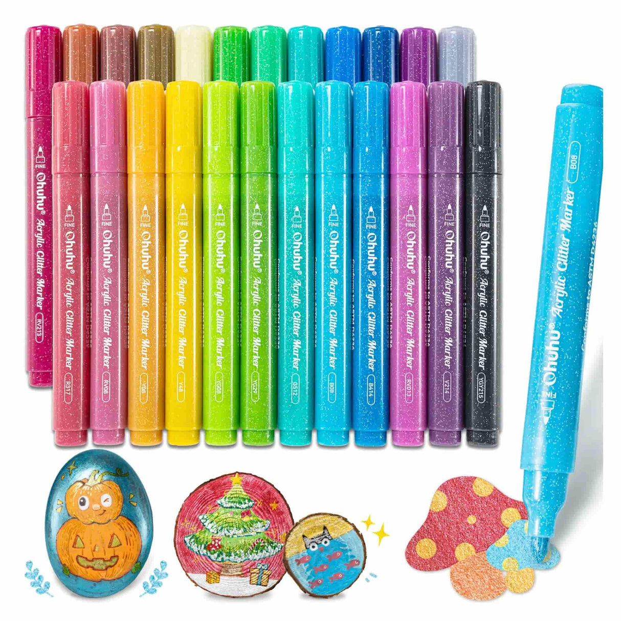 Ohuhu - Set 24 Marcadores Acrílicos Glitter 3 mm