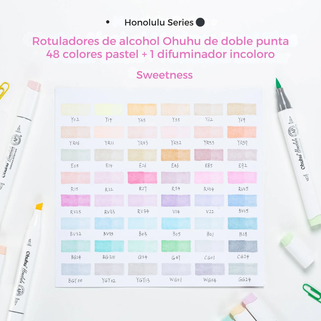 Ohuhu - Set 48 Marcadores al Alcohol Honolulu A Doble Punta Pastel