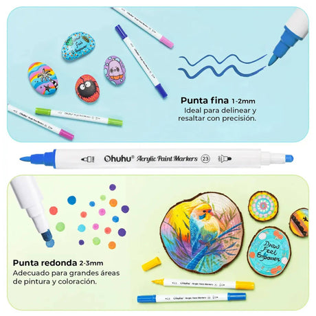 Ohuhu - Set 72 Marcadores Acrílicos Akaka Punta Fina y Redonda