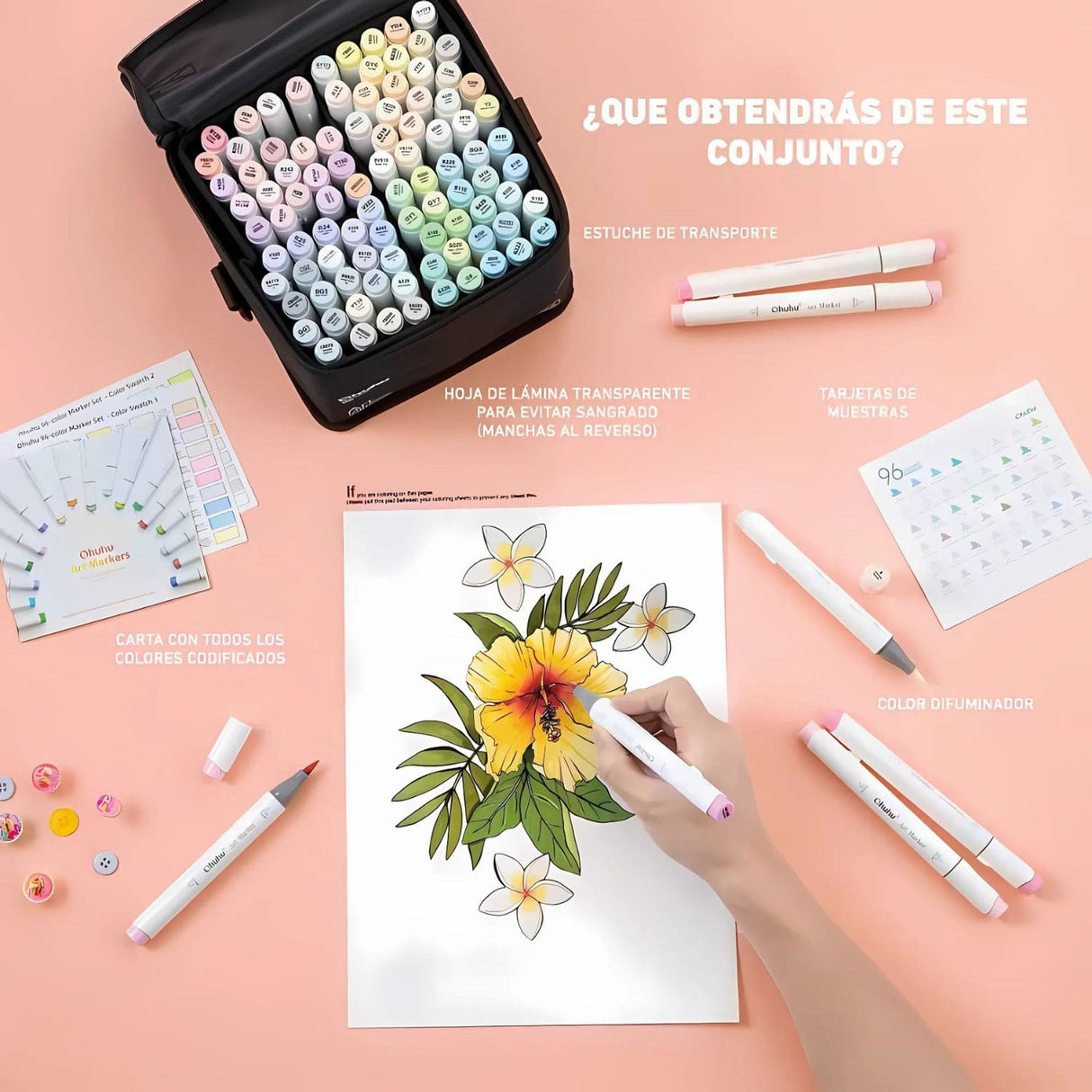 Ohuhu - Set 96 Marcadores al Alcohol Honolulu A Doble Punta Pastel Colors of Sweetness & Blossoming