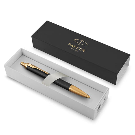 Parker Im Premium - Boligrafo Premium Black, Gold Trim, Punta Media, Tinta Azul