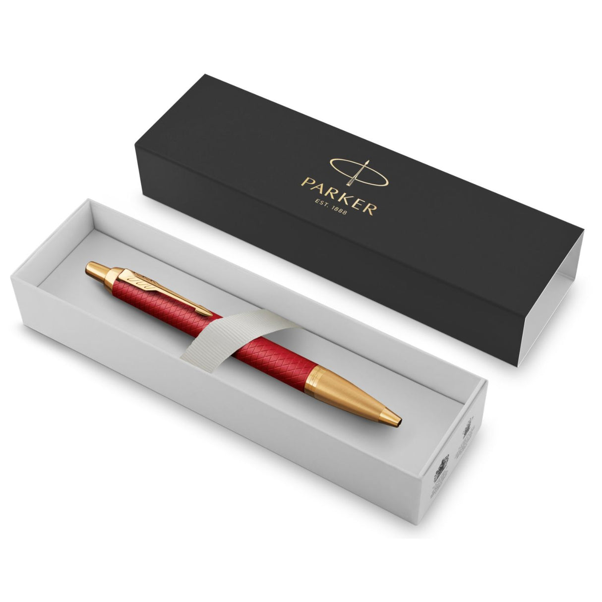 Parker Im Premium - Boligrafo Premium Red Lacquer, Gold Trim, Punta Media, Tinta Azul