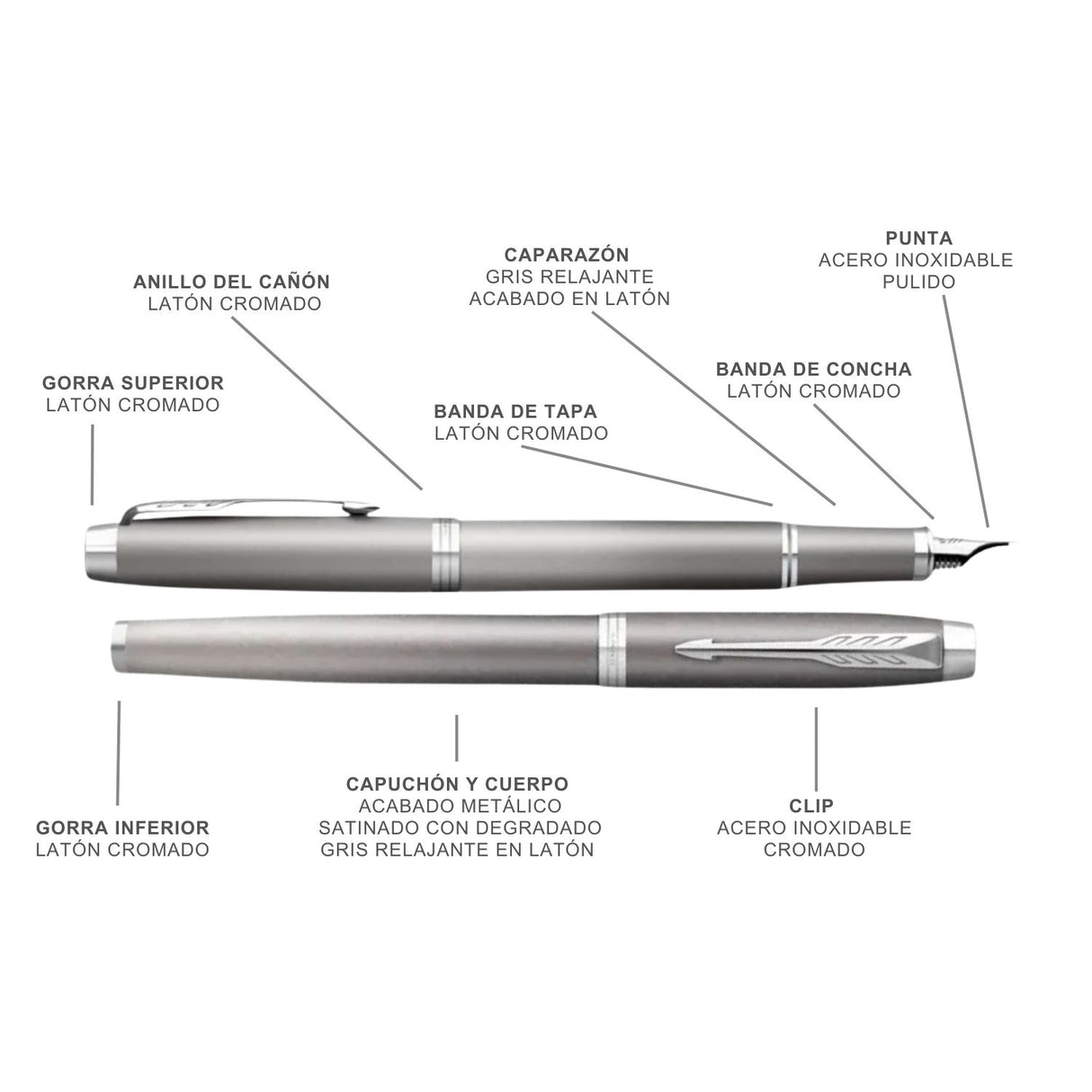 Parker - Pluma IM Writing Rituals Tinta Azul, Punta M, Calming Grey