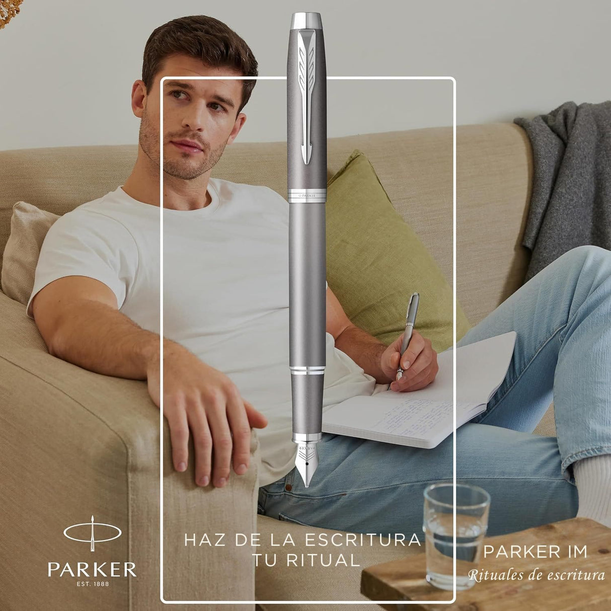 Parker - Pluma IM Writing Rituals Tinta Azul, Punta M, Calming Grey