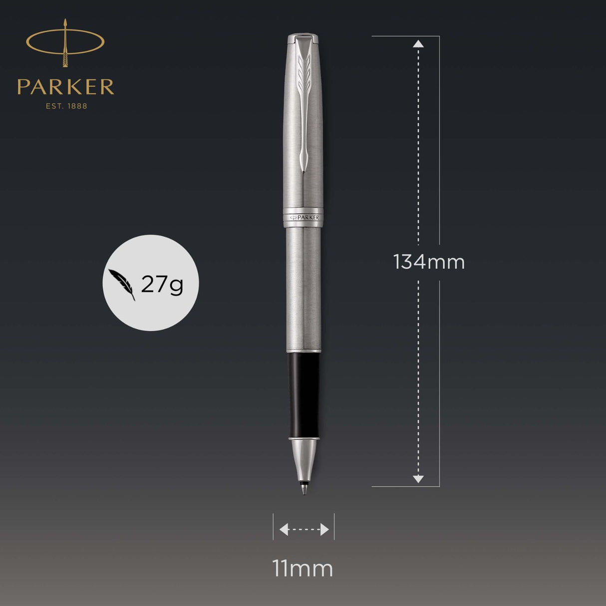 Parker Sonnet - Roller Stainless Steel Palladium Trim, Punta Media, Tinta Negra