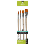 Pebeo - Set 4 Pinceles Acrílico y Óleo Largos Taklon Dorado