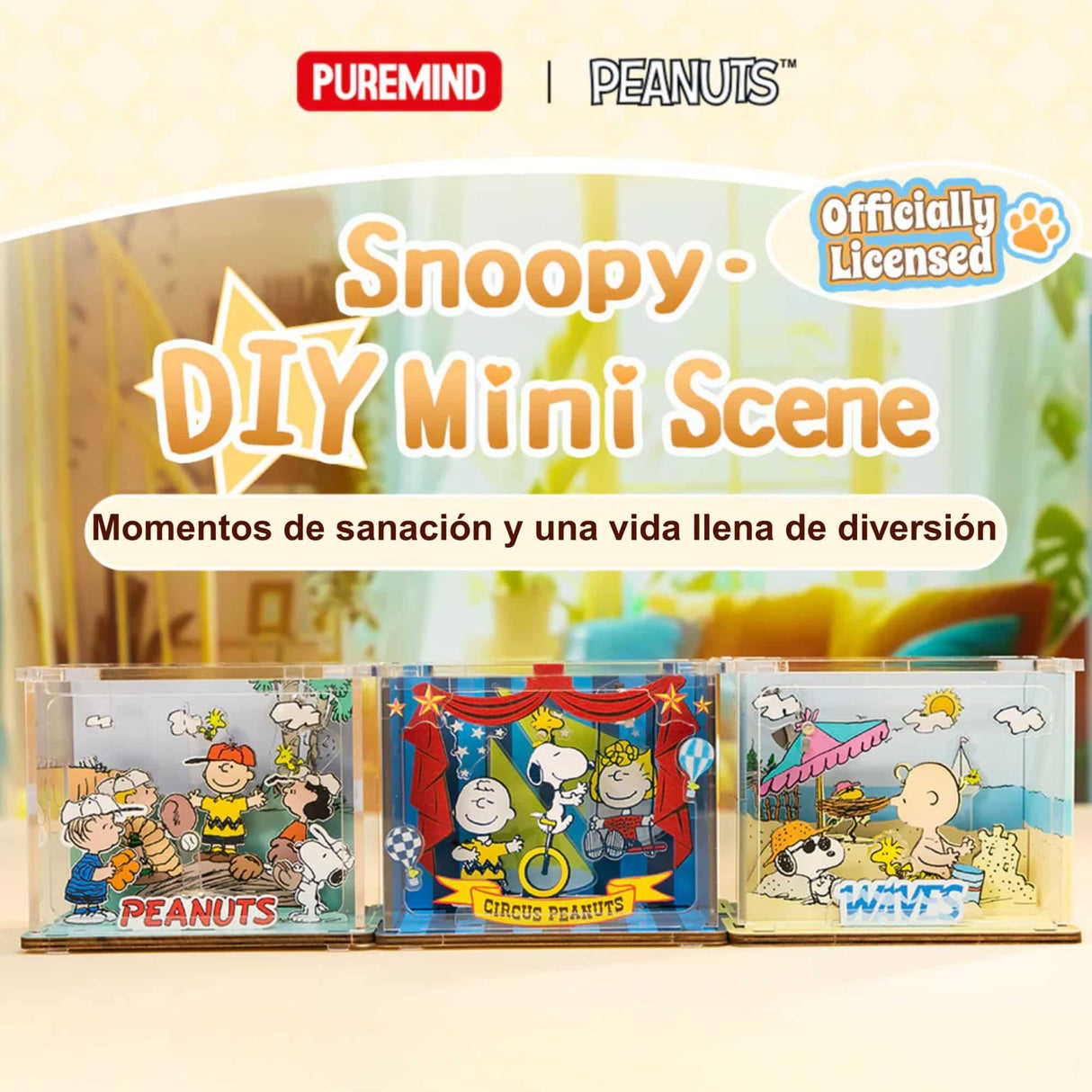 Puremind - Casa Miniatura Snoopy Baseball Time Wooden Mini Scene