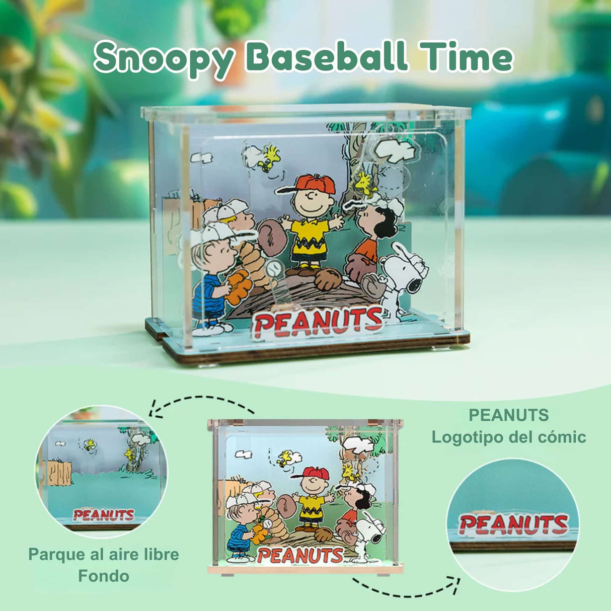 Puremind - Casa Miniatura Snoopy Baseball Time Wooden Mini Scene