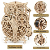 Rokr Mechanical Gears - Puzzle 3D Owl Clock Reloj Búho