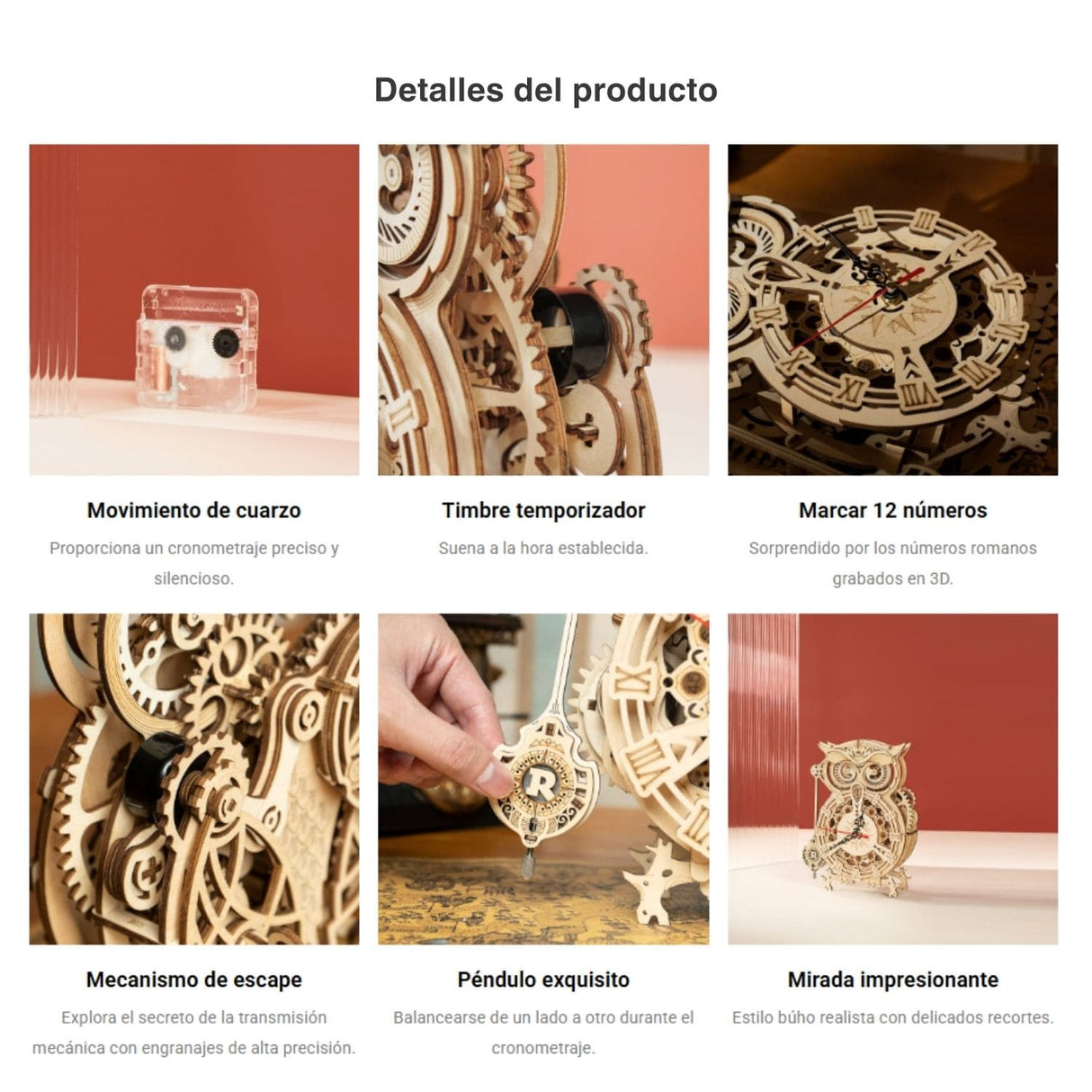 Rokr Mechanical Gears - Puzzle 3D Owl Clock Reloj Búho