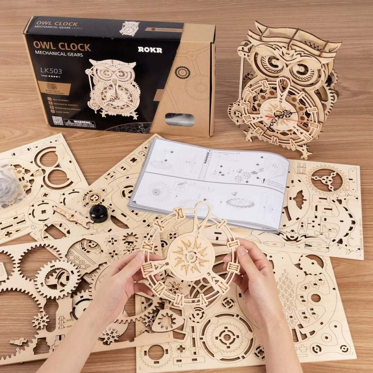 Rokr Mechanical Gears - Puzzle 3D Owl Clock Reloj Búho