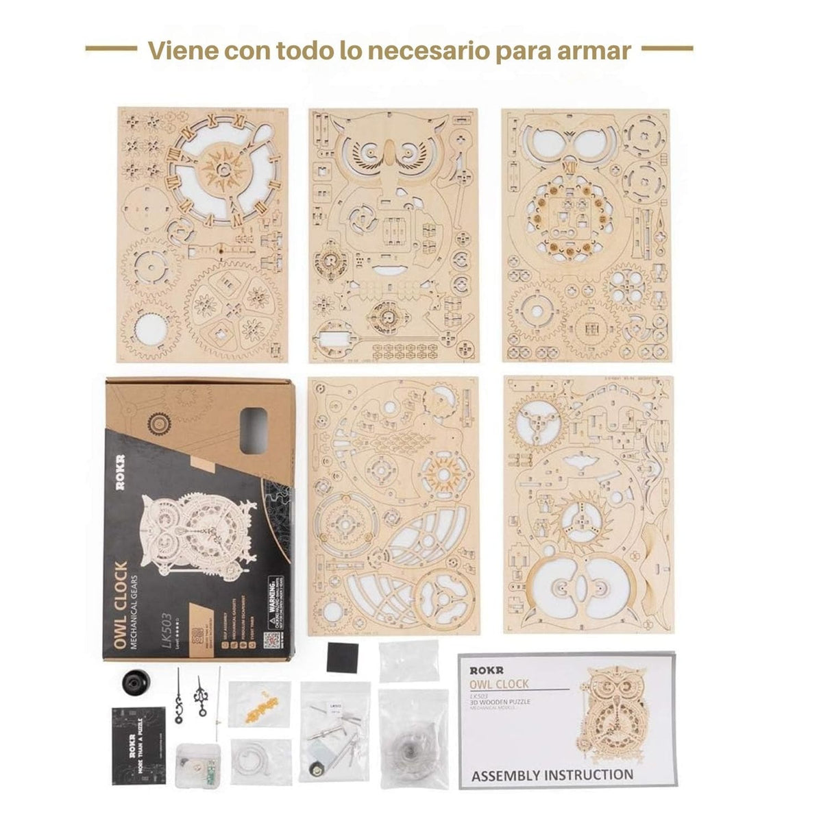 Rokr Mechanical Gears - Puzzle 3D Owl Clock Reloj Búho