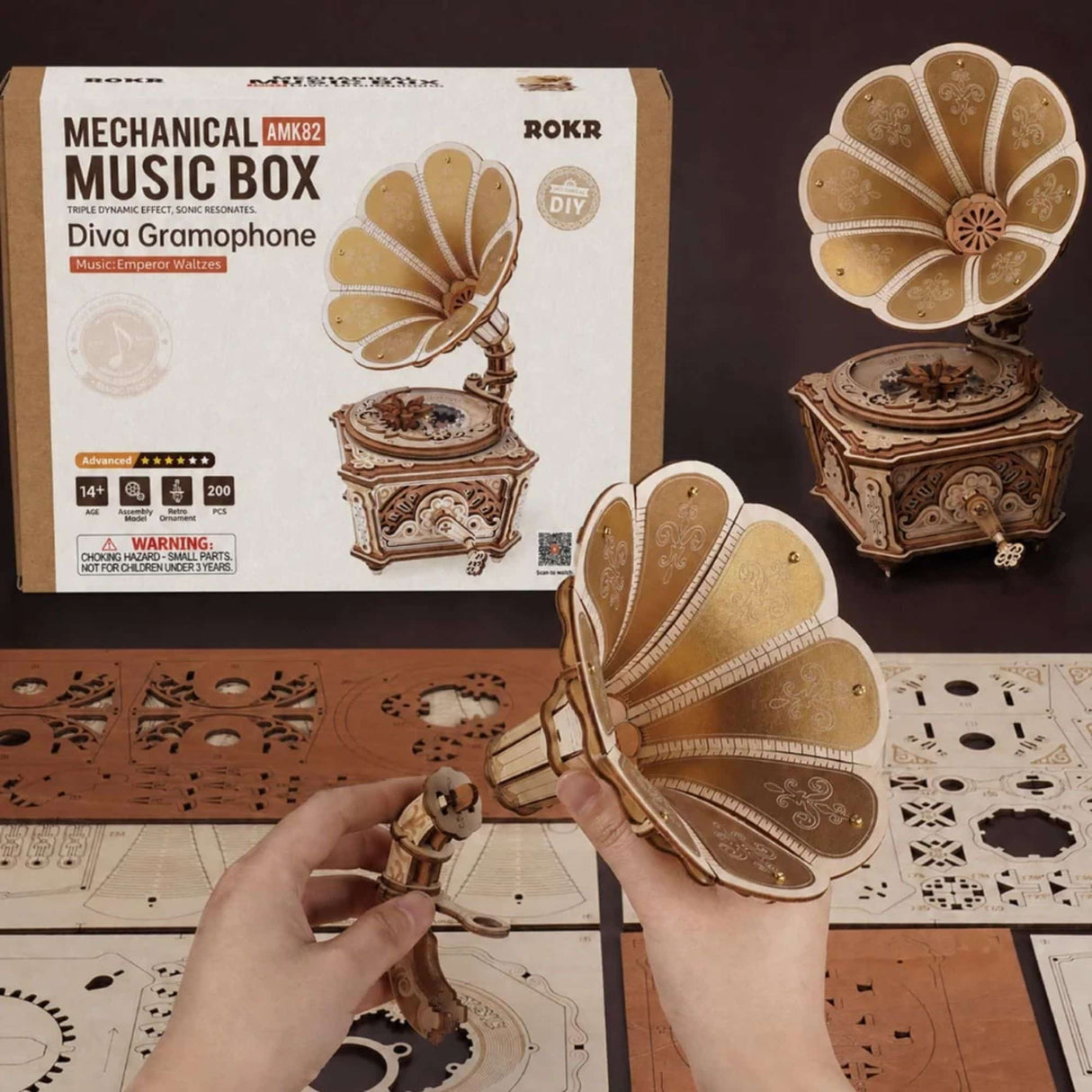 Rokr Mechanical Music Box - Puzzle 3D Diva Gramophone