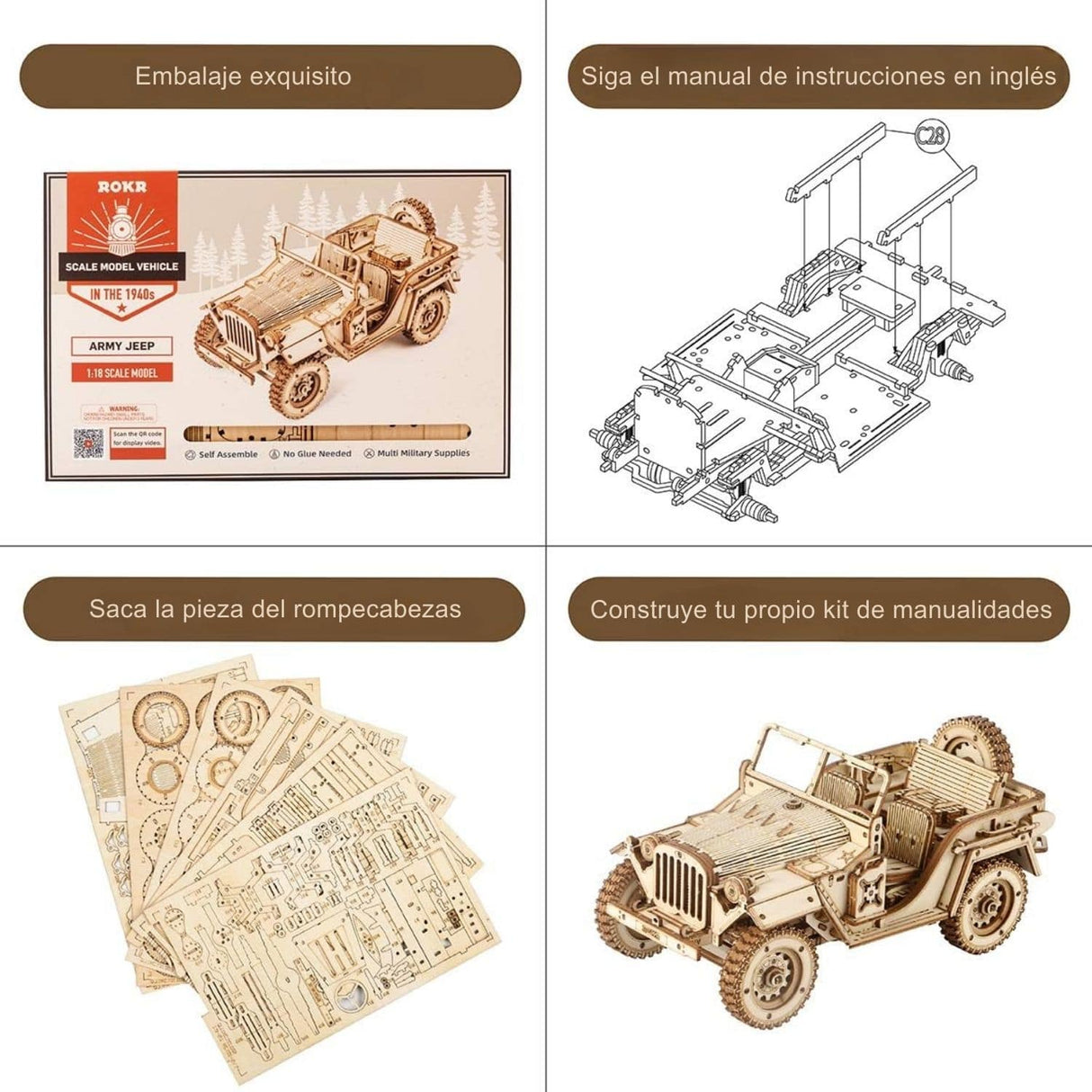 Rokr Scale Model Vehicle - Puzzle 3D Jeep Militar Army Field Car