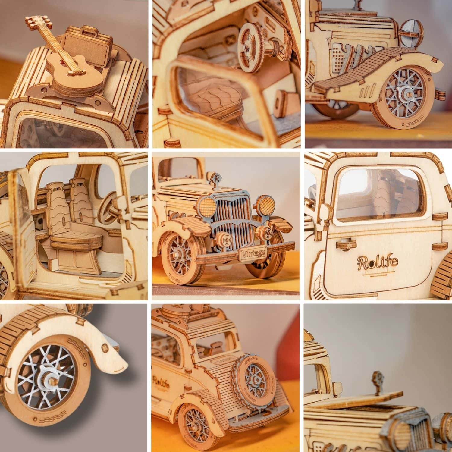 オブジェ　wonderfull life Puzzle 3D de Madera Rolife Vintage Car – Dibu Chile