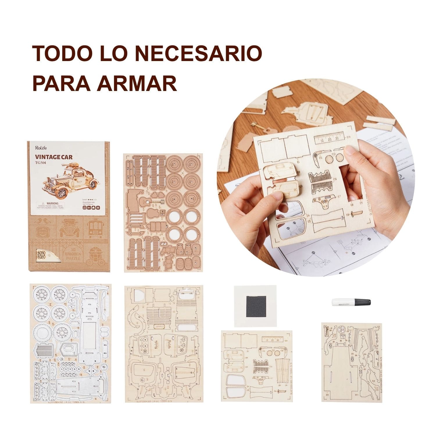 オブジェ　wonderfull life Puzzle 3D de Madera Rolife Vintage Car – Dibu Chile