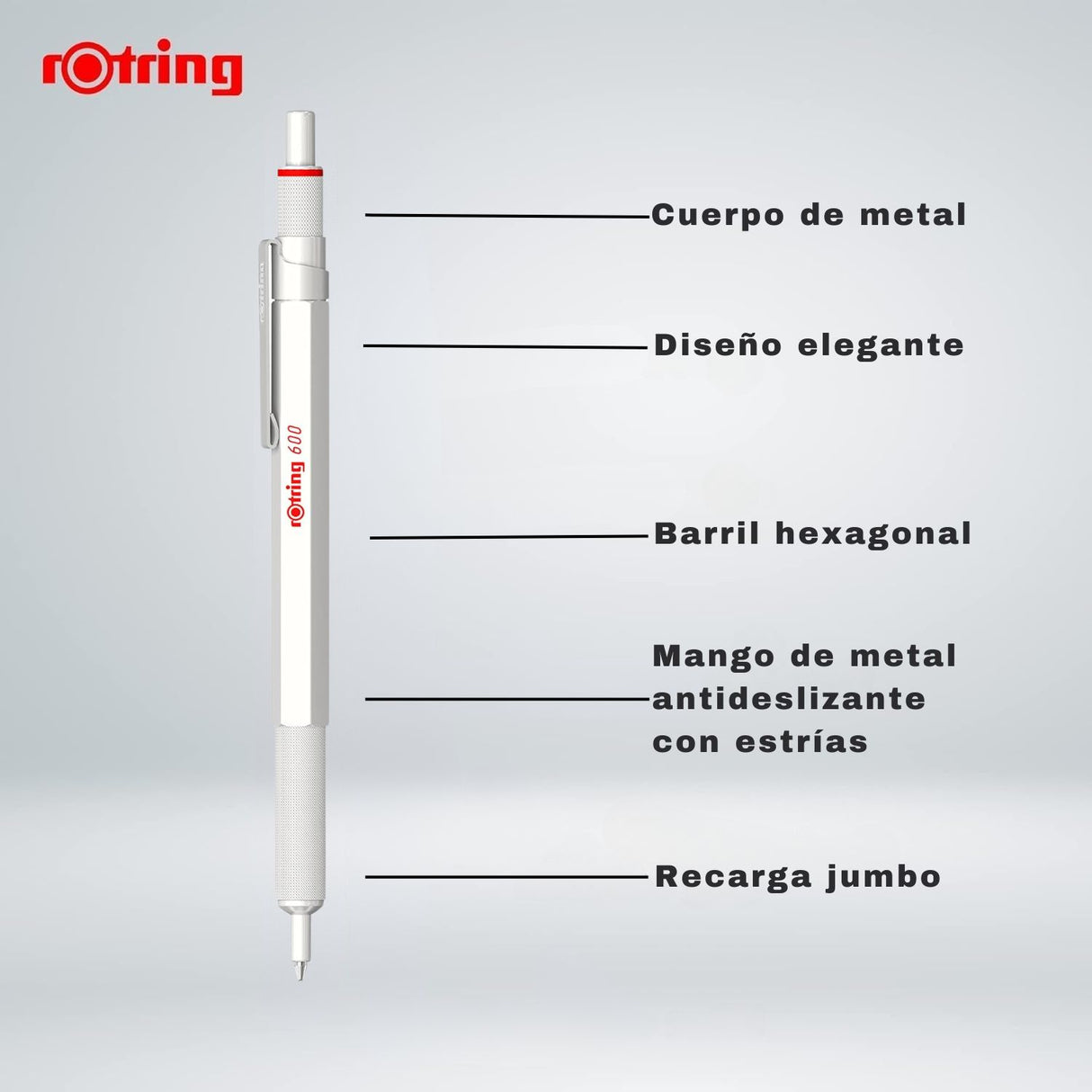 Rotring 600 - Bolígrafo Punta Media Punta Media Cuerpo Blanco Perla