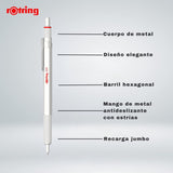 Rotring 600 - Bolígrafo Punta Media Punta Media Cuerpo Blanco Perla