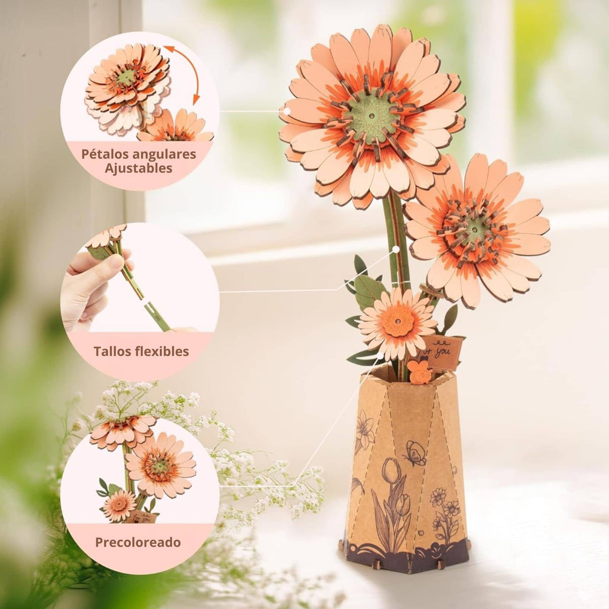 Rowood Wooden Bloom Craft - Miniatura Armable Flor Light Orange Gerbera
