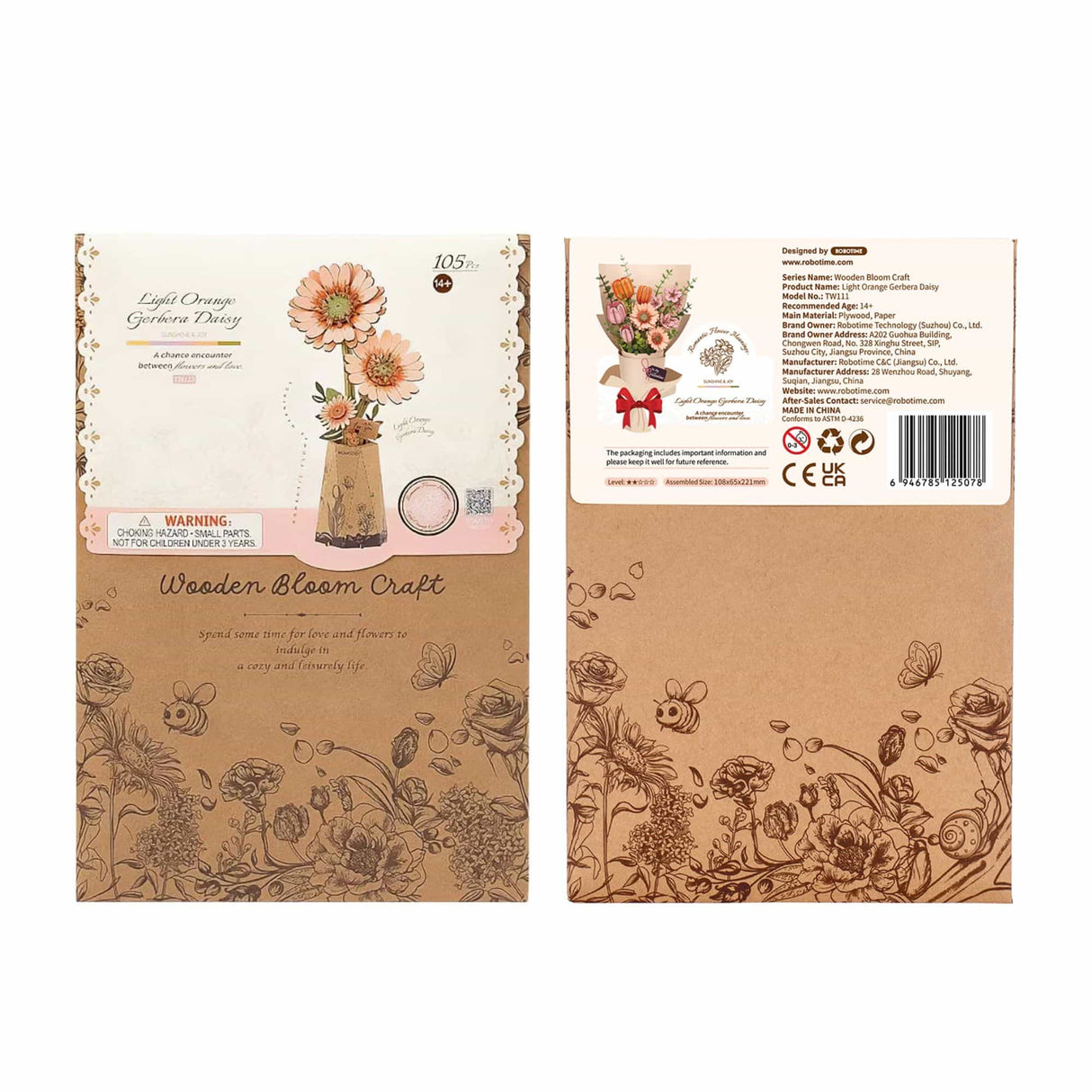 Rowood Wooden Bloom Craft - Miniatura Armable Flor Light Orange Gerbera