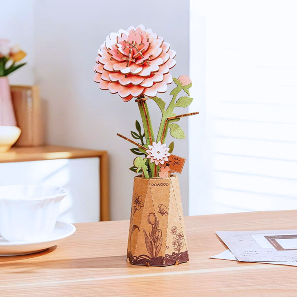 Rowood Wooden Bloom Craft - Miniatura Armable Flor Pink Dahlia