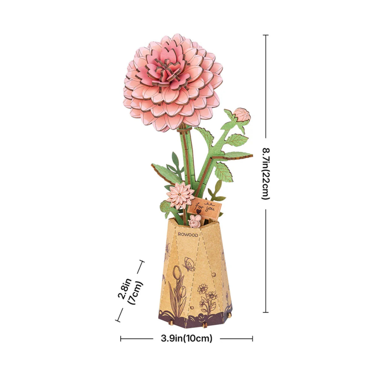 Rowood Wooden Bloom Craft - Miniatura Armable Flor Pink Dahlia