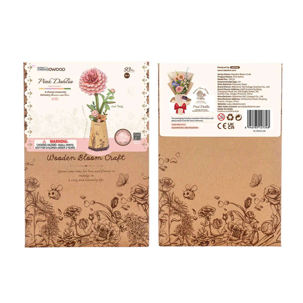Rowood Wooden Bloom Craft - Miniatura Armable Flor Pink Dahlia