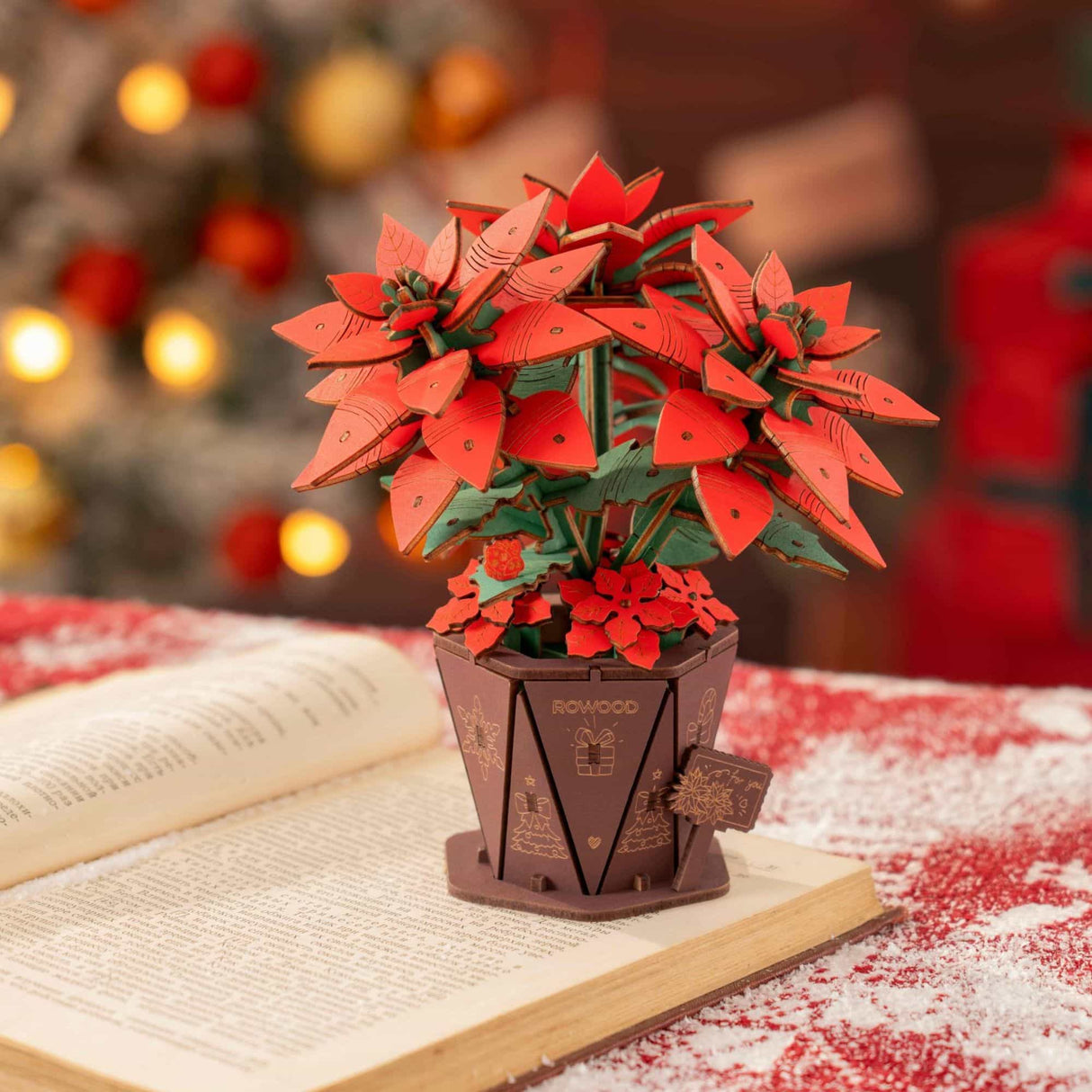 Rowood Wooden Bloom Craft - Miniatura Armable Flor Poinsettia
