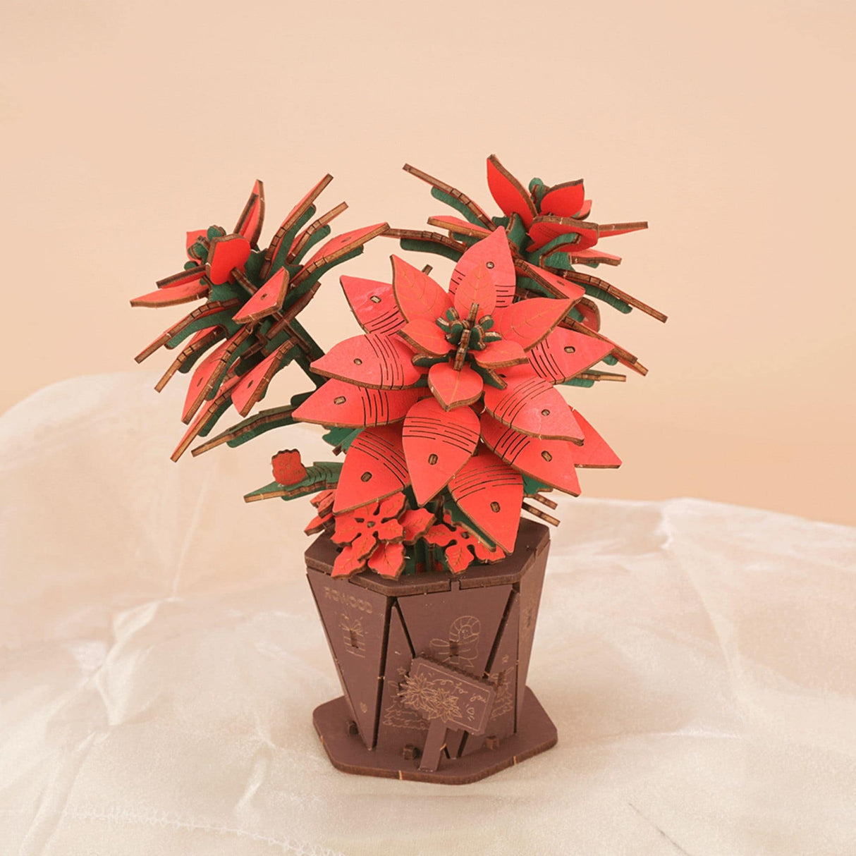 Rowood Wooden Bloom Craft - Miniatura Armable Flor Poinsettia