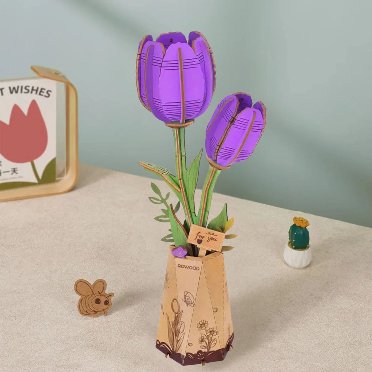 Rowood Wooden Bloom Craft - Miniatura Armable Flor Purple Tulip