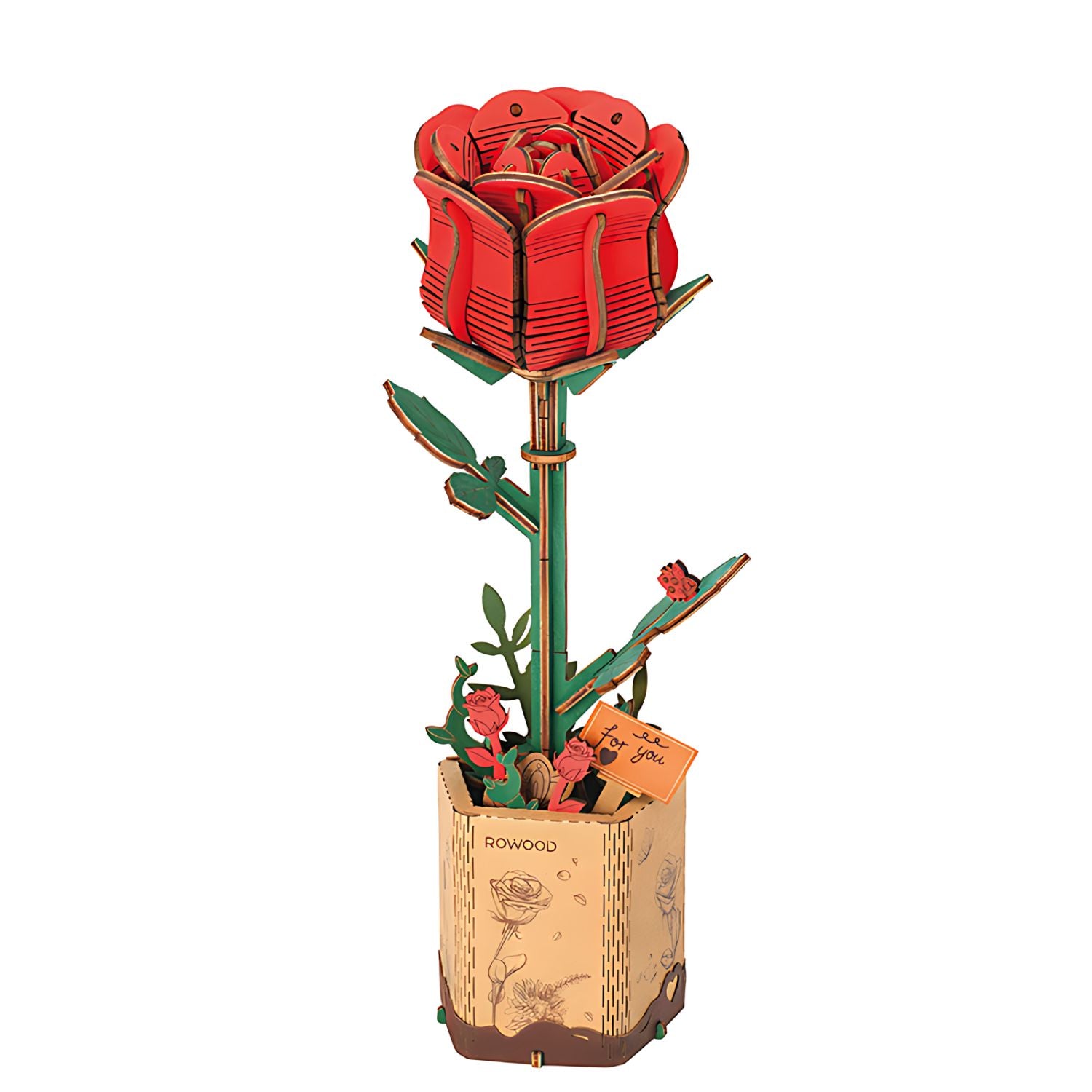 Puzzle 3D Flor de Madera Red Rose (Rosa Roja) Rowood – Dibu Chile