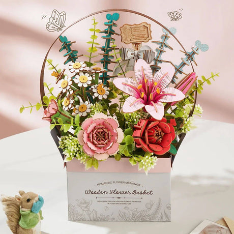 Rowood Wooden Bloom Craft - Miniatura Armable Flor Wooden Flower Basket