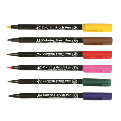 Sakura Koi - Set 6 Marcadores Coloring Brush Pens Colores Básicos