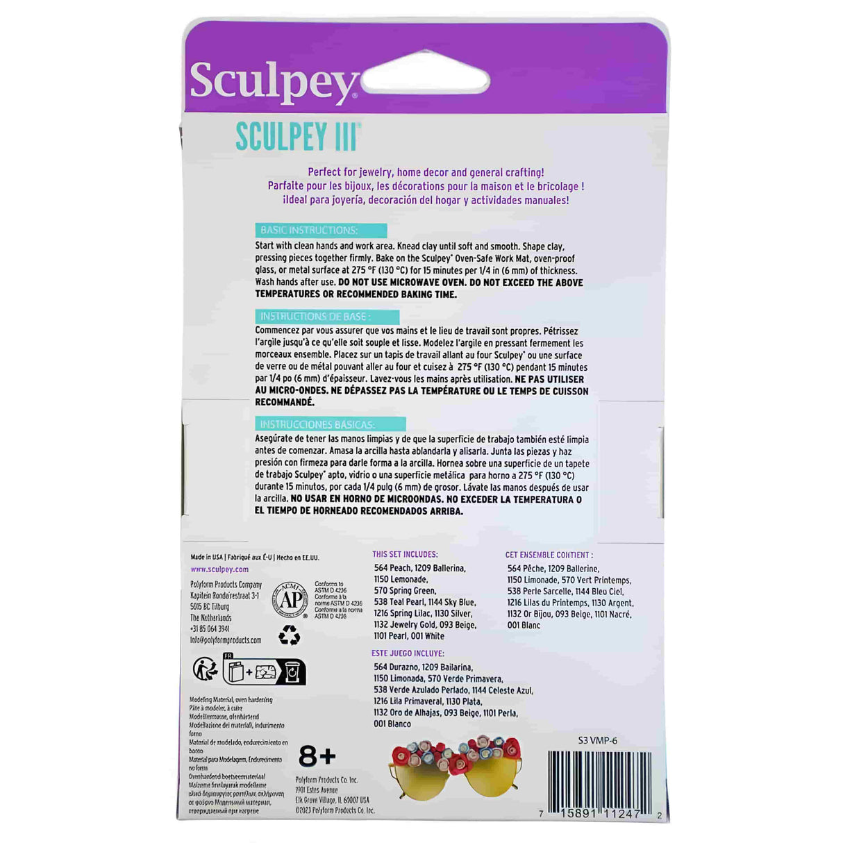Sculpey III - Set 12 Arcilla Polimérica Colores Perlados y Pasteles 340 g