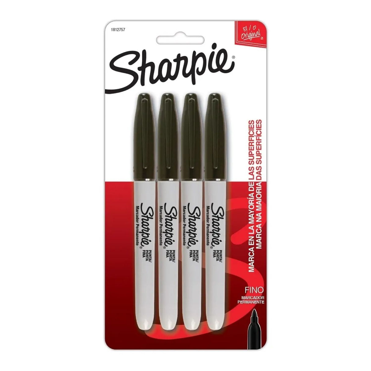 Sharpie - Pack 4 Marcadores Permanentes Punta Fina Negros