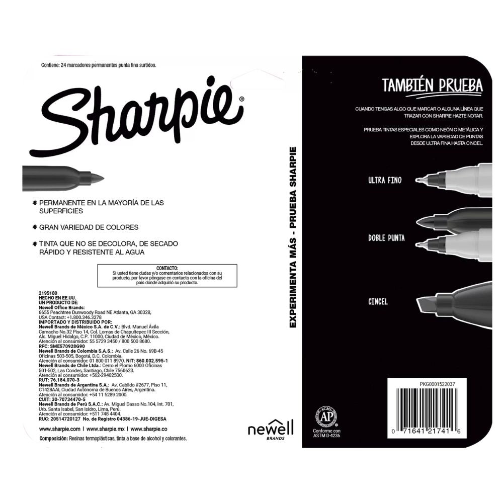 Sharpie - Set 24 Plumones Permanentes Punta Fina Earth