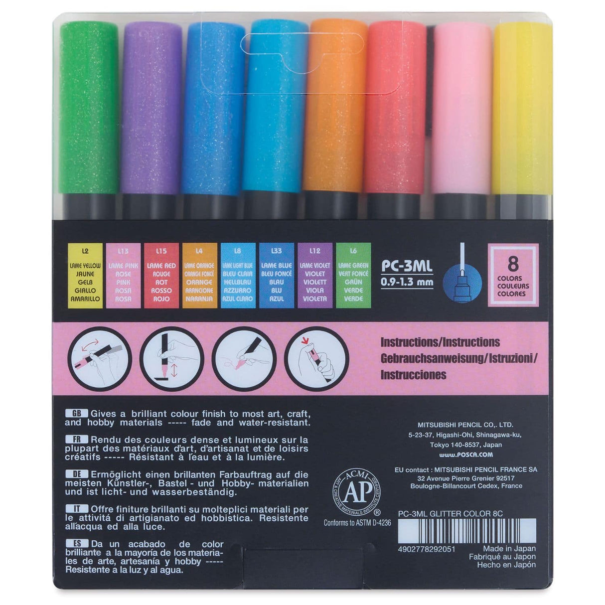 Posca PC-3M - Set 8 Marcadores Punta Fina Glitter