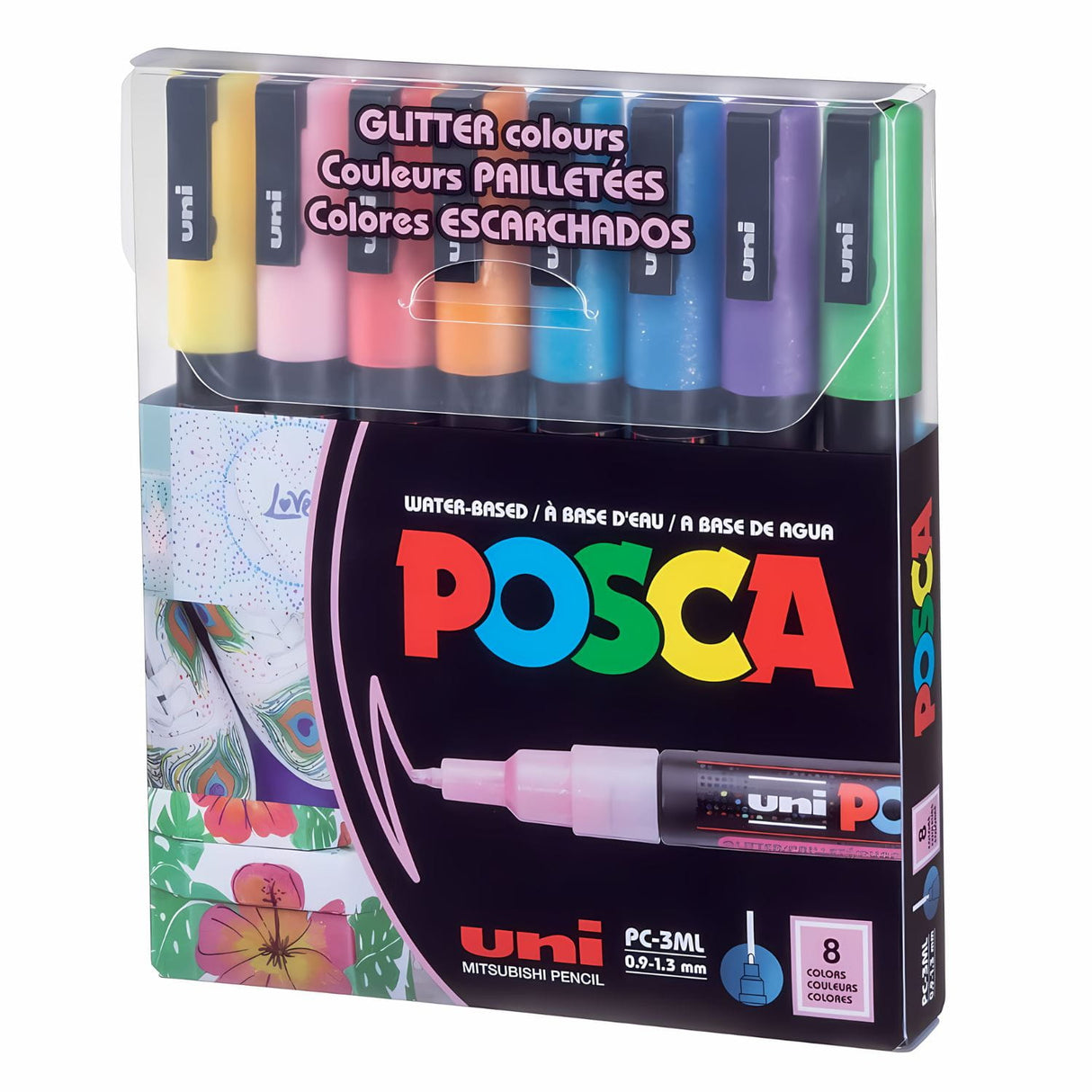 Posca PC-3M - Set 8 Marcadores Punta Fina Glitter