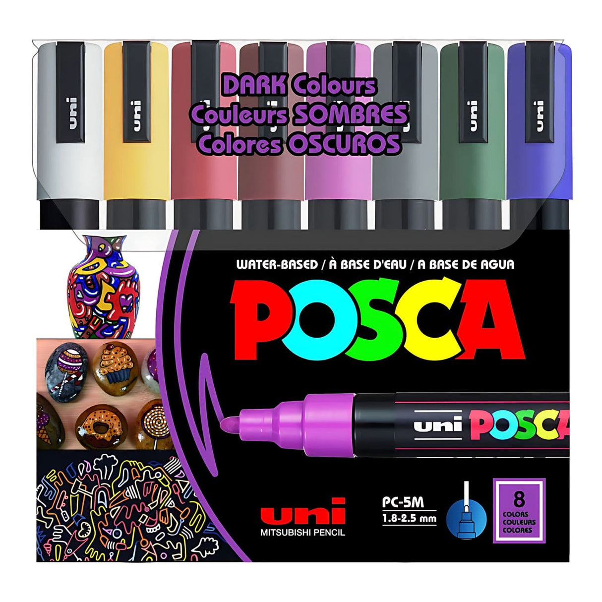 Posca PC-5M - Set 8 Marcadores Punta Media Dark Colors