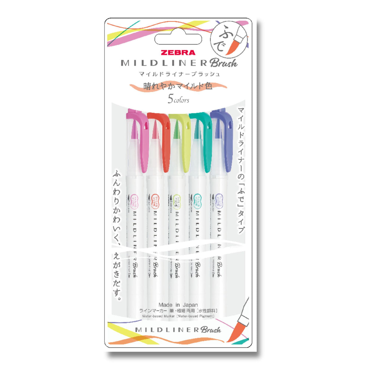 Zebra Mildliner Brush - Set 5 Destacadores Bright & Mild Colors