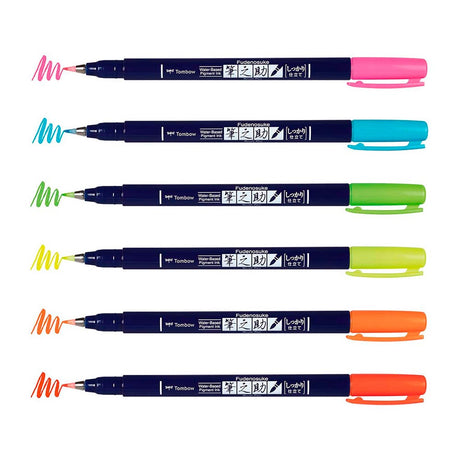 Marcadores-Tombow-Fudenosuke-Set-6-Brush-Pen-Punta-Dura-Neon-2