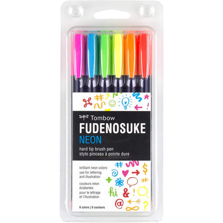 Marcadores-Tombow-Fudenosuke-Set-6-Brush-Pen-Punta-Dura-Neon