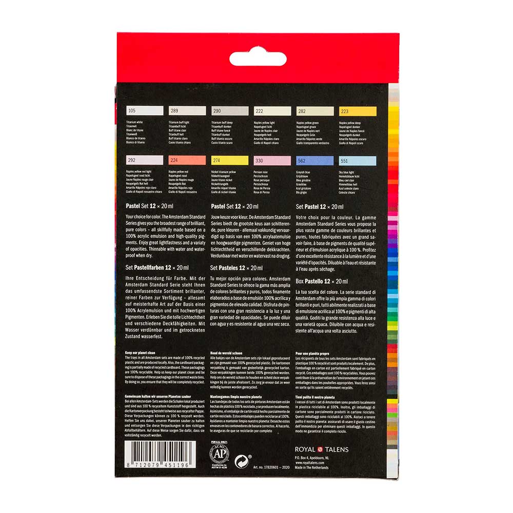 Acrílico Amsterdam Set 12 Colores 20ml Pasteles