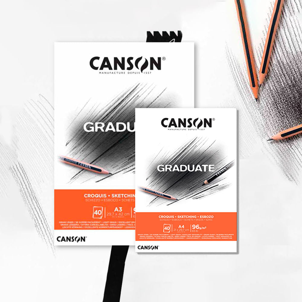Carnet De Croquis Canson Graduate A4 - 21x29,7 Cm - Papier 140 G Légèrement Texturé - Couverture Souple Noire - 9