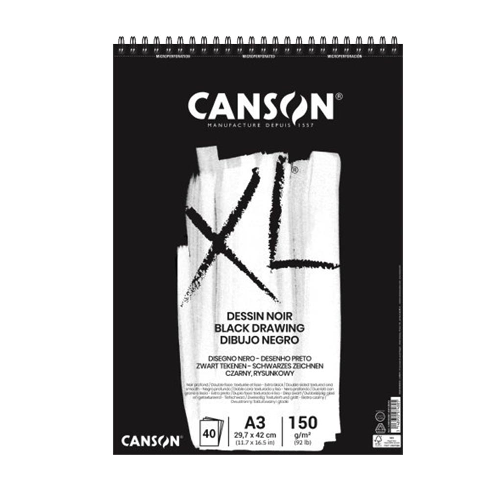 canson-xl-croquera-dibujo-hojas-negras-dessin-noir-black-150-g-m2-40-hojas-A3-29-7-x-42-cm