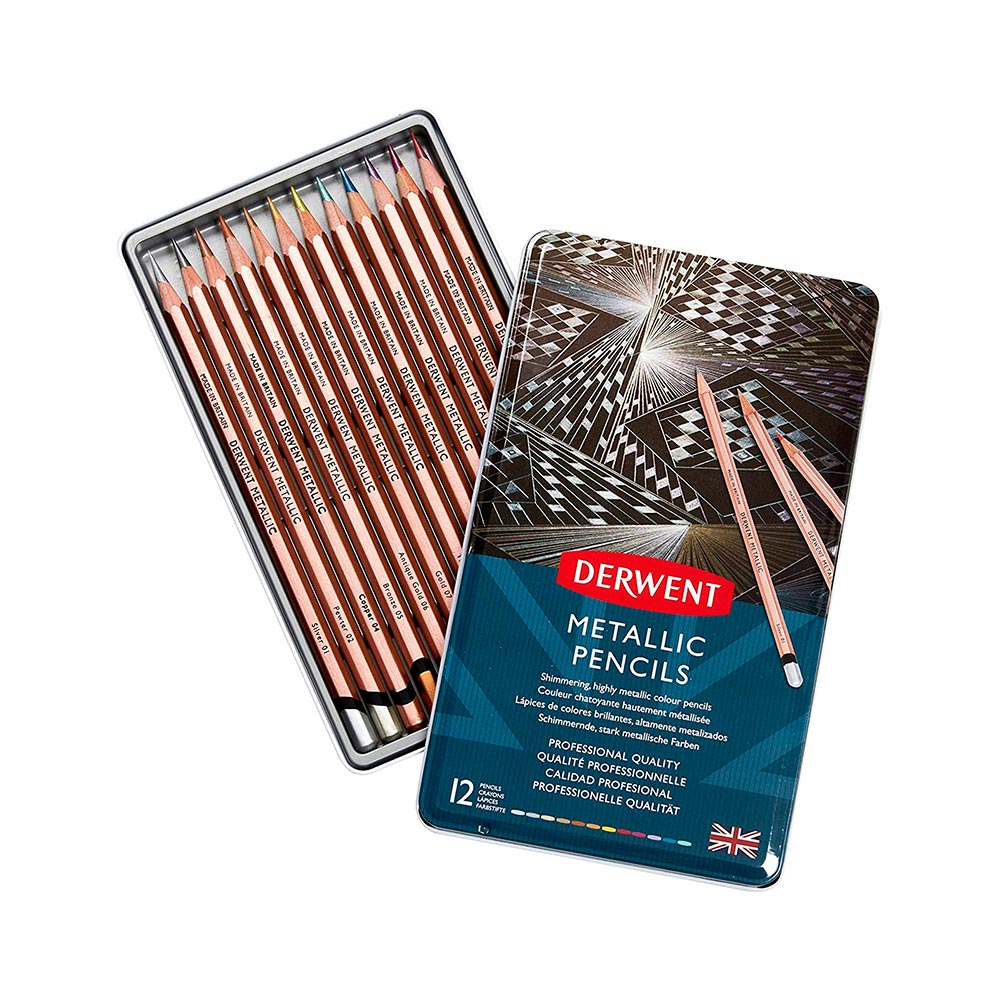 Derwent Metallic - Set 12 Lápices de Colores Metalizados