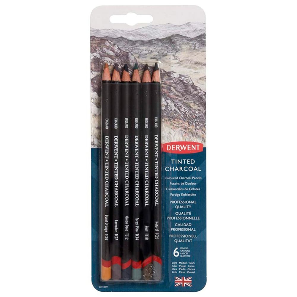 Derwent Tinted Charcoal - Set 6 Carboncillos de Colores