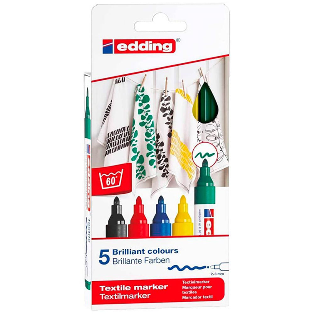 Edding 4500 - Set 5 Marcadores Tela (2-3 mm) Colores Básicos