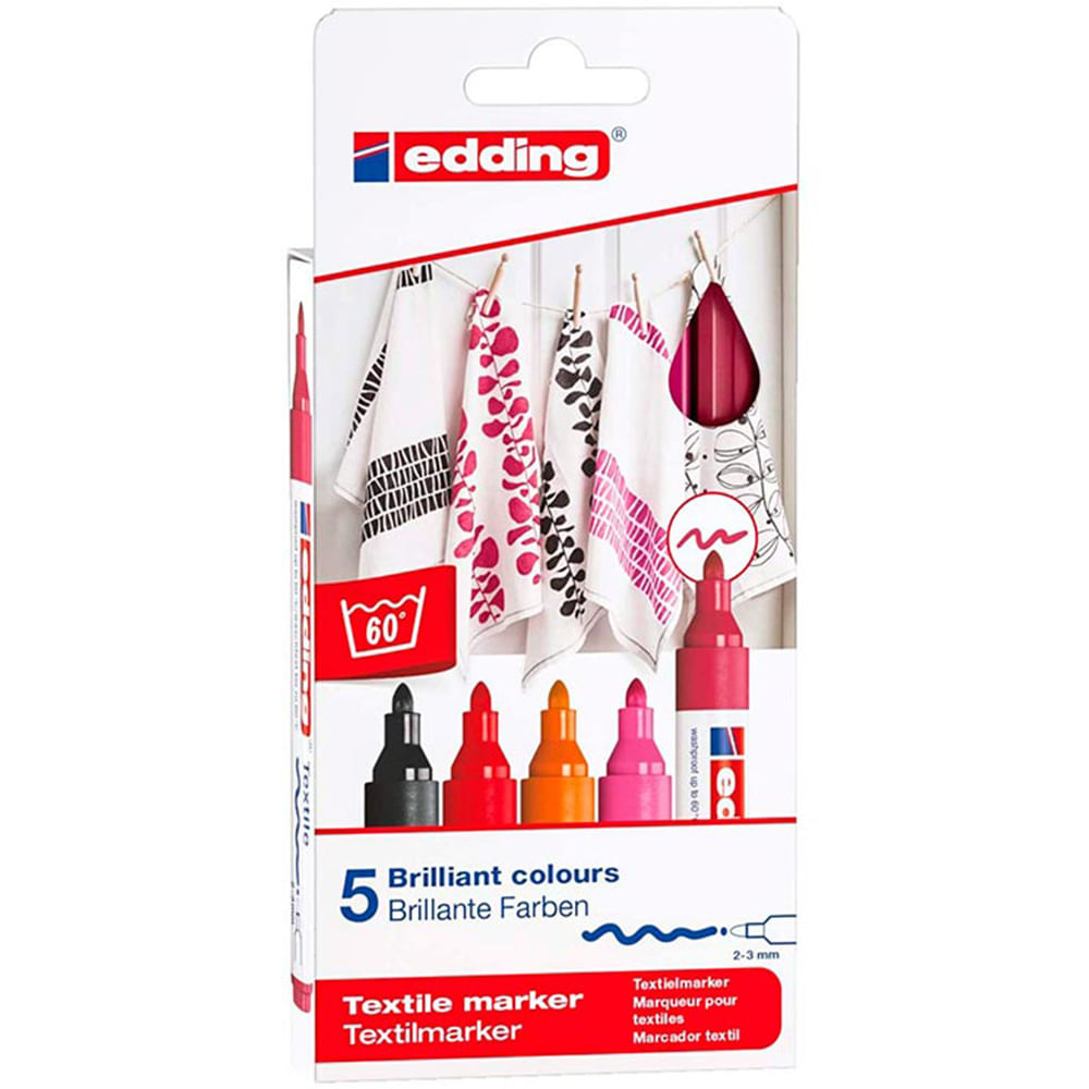 Edding 4500 - Set 5 Marcadores Tela (2-3 mm) Colores Cálidos